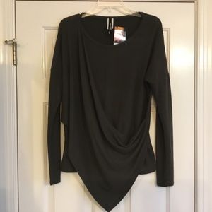 NWT LOVING PEOPLE olive SOFT drape front top M L